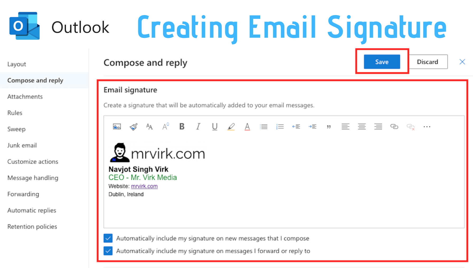 how to add link in outlook email signature